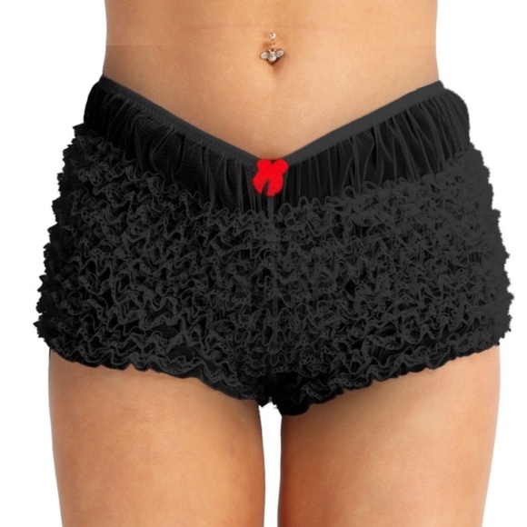 Black Rumba Panties, Burlesque Panties, Frilly Panties Boy Shorts Pinup Panties - Picture 1 of 4